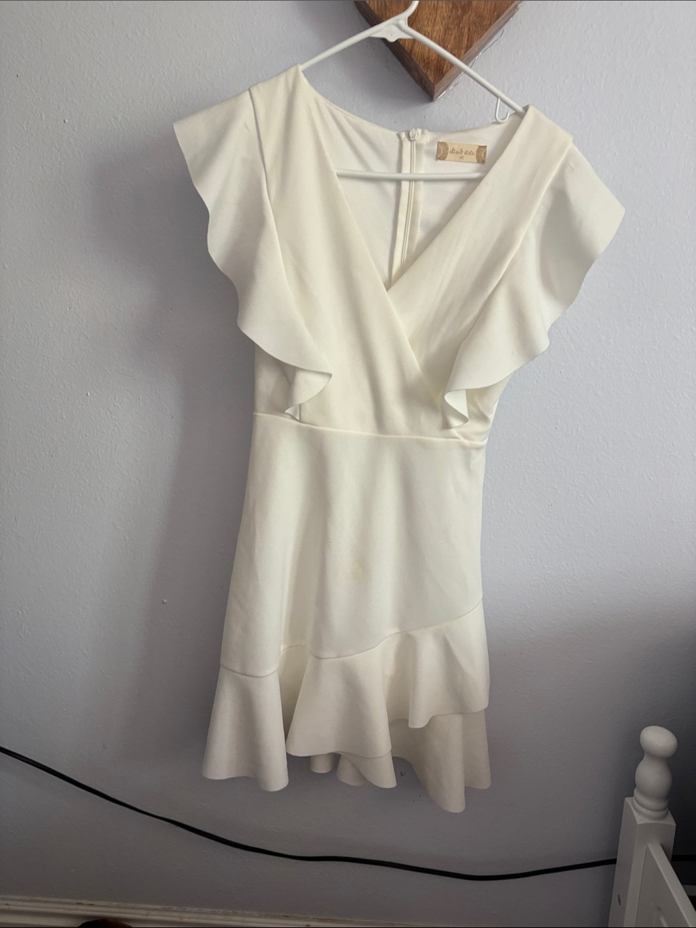 Altar'd State Cream Ruffle Surplice Mini Dress